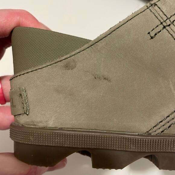 Sorel Joanie II Suede Slide Wedge Mules Olive Green Size 7.5 - Picture 2 of 8